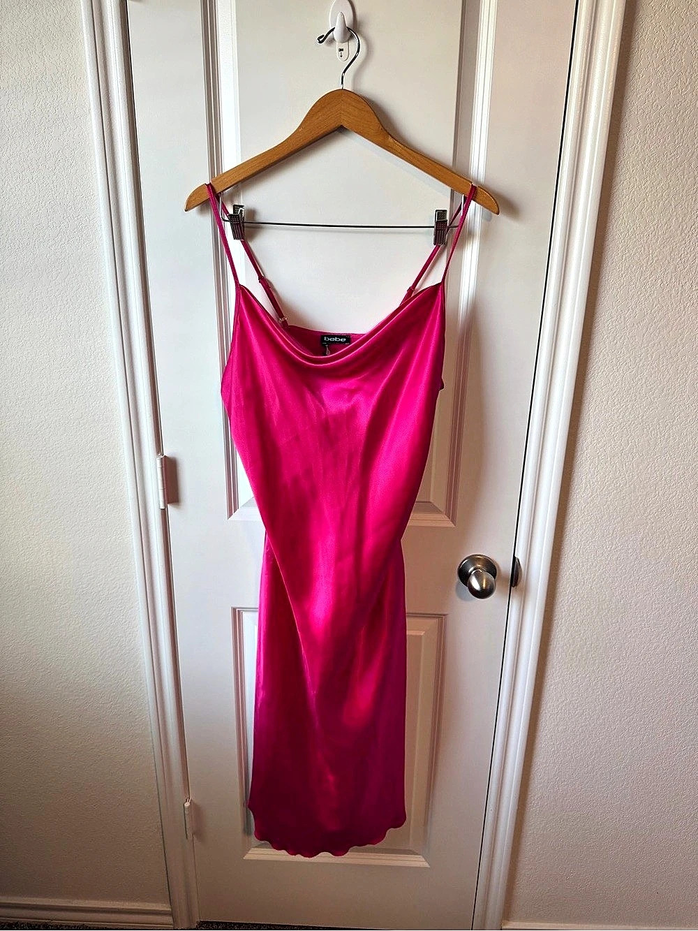 Bebe Y2K Cowl Neck Midi-Length Dress in Pink